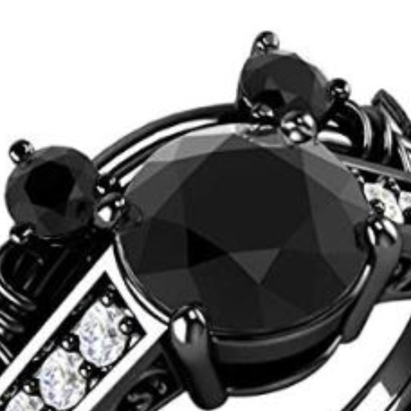 14K Black Gold LayerBlack CZ Mickey Mouse Ring Set - Picture 5 of 7